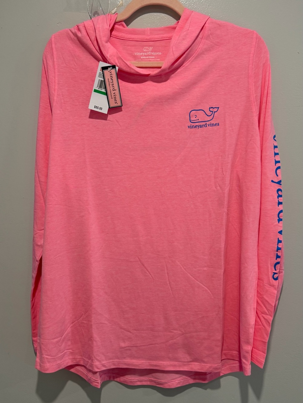 Vineyard Vines Pink Hooded Long-Sleeve Swim Coverup with Blue Whale Logo